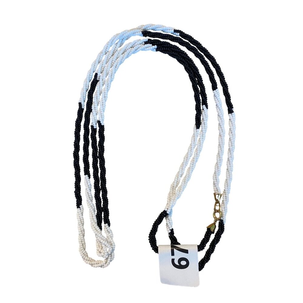 Black & White Beaded Multi-Strand Necklace With Gold-Tone Clasp